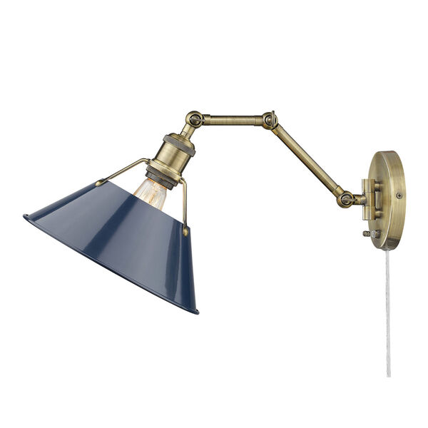 Orwell Aged Brass and Navy Blue One-Light Wall Sconce, image 4